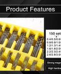 Mini Twist Drill Bit Kit 150 Pc HSS Micro Precision Set in yellow case, various sizes for PCB jewelry crafts