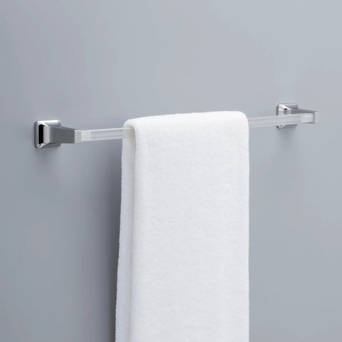 24 Inch Towel Rack for Bathroom Replacement Bar in Clear Finish, Wall Mounted Towel Holder Rod, with white towel