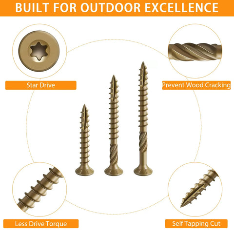 Heavy Duty Bronze Wood Deck Screw Set With Torx Drive For Furniture Fence And Decks 80-Piece Assortment details