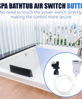 Image of 16A On Off Push Button Switch for Whirlpool Jets Bath Tub Spa Air Switch Replacement in black next to a bathtub.