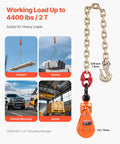 Beefed-Up 2-Ton Snatch Block With G80 Chain And Swivel Shackle, 3 Inch Sheave For 3/8 Inch Wire Rope, Heavy Duty Pulley For Towing And Recovery On Flatbed Tow Trucks Rollbacks And Wreckers, with 5/16 inch chain and orange pulley