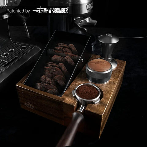 4 In 1 Walnut Pro Barista Style Espresso Tamping Station And Knock Box For 58mm Portafilter With Distributor And Tamper Holder