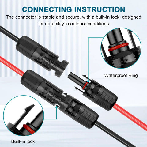 Connecting instruction for 10 AWG Solar Extension Cable 100 Feet With Male To Female Connector Flexible Tinned Copper Wire