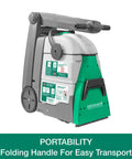 Side view of BigGreen Commercial BG10 Deep Cleaning Two Motor Carpet Extractor Machine With Dual Large Water Tanks, foldable handle shown