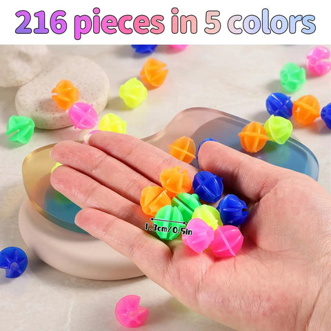 216 Piece Multicolor Bike Wheel Spokes Beads Clip On Decorations For Spokes And Rims held in hand showing colors