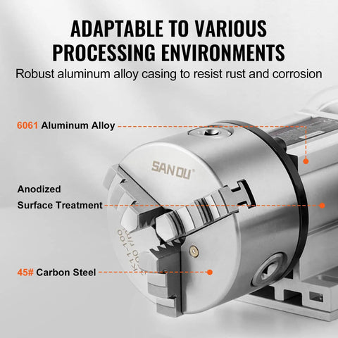 Heavy Duty Dividing Head With K11 3 Jaw Chuck And Mt2 Tailstock 4Th Axis A Axis Rotary Indexing Head For Cnc Milling Machine showing aluminum alloy casing.