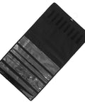 Double Sided Jewelry Hanging Storage Organizer Bag For Closet With Pouch Keeps Watches Ties Hair Accessories Locked Away For Hella Neat Dresser Vibes Forever, black fabric, showing slots and pouches for accessories.