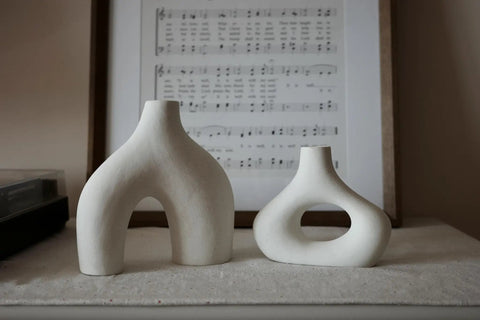 Donut Vase Set Of 2 White Ceramic Vases Large Nordic Minimalist Hollow Centerpieces For Living Room Table Office Wedding Decor