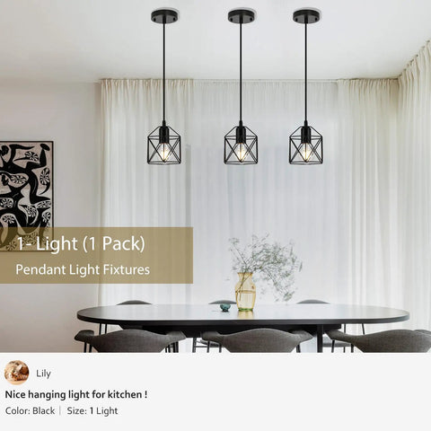 Top Shelf One Light Hanging Pendant Light Fixture With Clean Slick Black Finish And Totally Adjustable Suspension Cord For Kitchen Island Room Vibe Boost, three lights above a dining table.