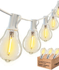 Outdoor String Lights With Remote Control 75 Ft Waterproof Patio Lighting Kit With 75 Globe G40 LED Bulbs hanging on white cord