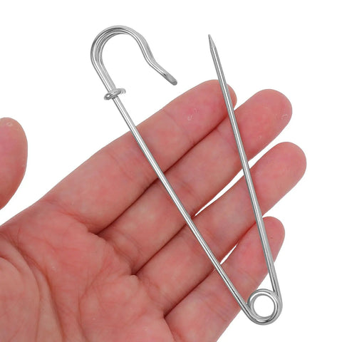 Heavy Duty Safety Pins Set By Adorainbow, 50 Pack Super Strong Iron Brooches for thick garments in hand.