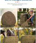 Heavy Duty Slow Feeding Horse Hay Net 5 By 5 Ft 1.75 Inch Knotless Mesh Reduces Hay Waste 60 Percent Weatherproof Round Bale Feeder