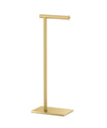 Freestanding Toilet Paper Holder Stand With Weighted Rectangle Base In Brushed Brass Finish For Modern Bathrooms, 22.25 Inch Tall