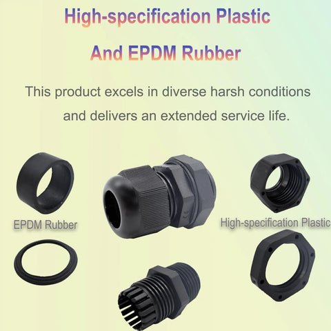 Waterproof 40 Pack Half Inch Cable Glands Pass Through Cord Grip Connector Kit with EPDM rubber and plastic parts