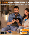 Industrial Table Lamp With USB A And C Ports And Outlet Fully Stepless Dimmable Modern Nightstand Lamp With Dope Glass Shade