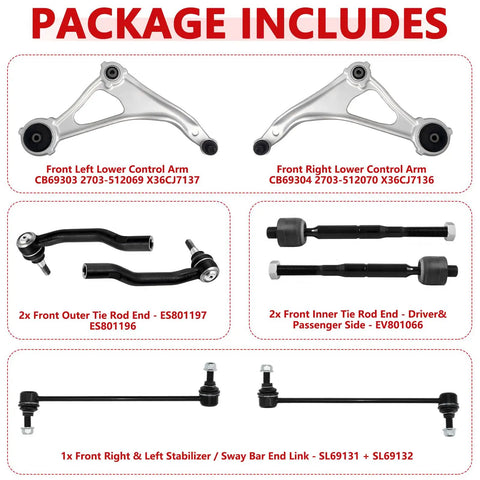 Beefed Up Front Lower Control Arm Suspension Kit For Nissan Altima 2014 To 2018 And 2013 Altima 4 Door 2016 To 2023 Maxima With Ball Joint Includes 2 Sway Bar Links 4 Outer And Inner Tie Rod Ends Direct OE Style Replacement, control arms and links