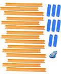 BHT77 Diecast Car And Track Pack in Orange Includes Car And Track Pieces For Action Packed Play Compatible With Popular Track Systems Ideal For Collectors And Young Fans shown with orange tracks and blue connectors