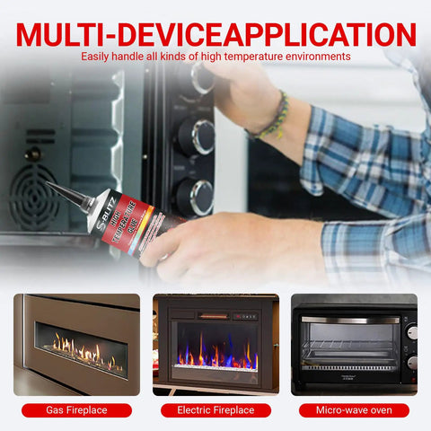 Person applying Heat Resistant Silicone Sealant 2 Pack 50ml Each for Oven Doors and Glass Cooktops onto an oven.