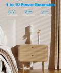 Smooth Gliding Power Strip Extender With Six Standard Outlets And Four Fast Charge USB Ports. 6 AC out, 4 USB ports.