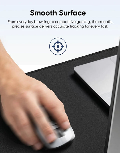 Hand using a mouse on an Oversized Gaming Mouse Pad With Durable Stitched Edges And Non Slip Rubber Base For Home Office