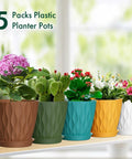 4 Inch Small Plastic Nursery Pots Set Of Five With Drainage Holes And Saucers Water Ripples 3D Wave Design Go To Seed Starter Planters