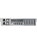 Rock Solid Twelve Bay Enterprise Rackmount Storage Server Offers Two Hundred Forty Terabyte Capacity packed with genuine hard drives, rear view.