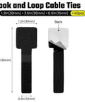 Adjustable Reusable Cable Management Kit 40 Pcs Pro Grade with 3 Inch Straps black hook and loop ties front and back view