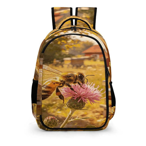 Bees And Wildflower Printed Unisex Backpack With Large Capacity featuring beehive theme in vibrant outdoor setting