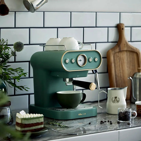 Compact High Pressure Espresso Machine With Steam Frother For Rich Espresso, 15 Bar Pump, single or double shot, green color
