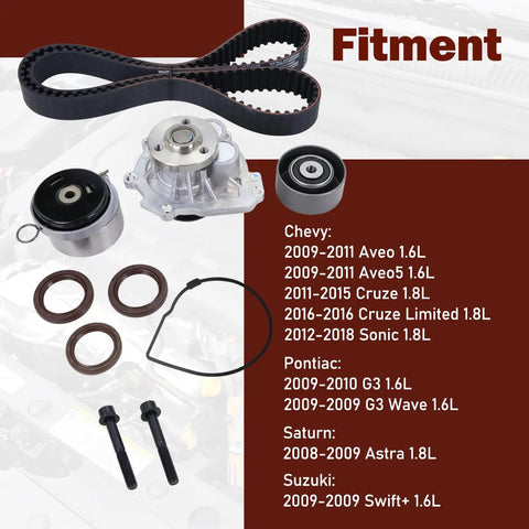 All In One Timing Belt Kit With Water Pump For 1.6L 1.8L Engines Includes Tensioner Seals And Gaskets Fits 2009 2018 Chevy Sonic Aveo