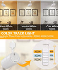 Three Color Temperature 20W LED Track Lighting Heads Dimmable Flicker Free 36 Degree Beam 2000 Lumen Per Head CRI90 Plus 3 Pack for Accent Kitchen Artwork and Retail Linear Track Lighting H Type showing color temperature settings of 3000K, 4000K, and 5000K with adjustable switch.