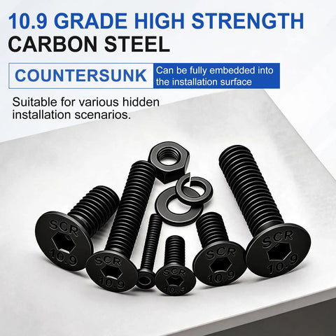 841 Piece M3 Screw Kit With Flat Head Hex Socket Cap Screws 10.9 Grade Alloy Steel Countersunk Bolts And Black Nuts
