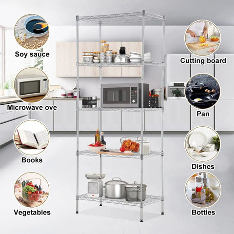 Super Rigged Five Tier Wire Shelving Rack Featuring 750 Pound Load Capacity Adjustable Heavy Duty Metal Storage Shelf Unit For Kitchen Office Garage Or Basement Work Flex System