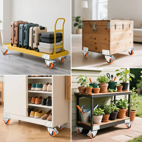 Heavy Duty Swivel Casters L Shaped Mount Double Ball Bearing Rock Solid Frame on furniture carts, tool boxes, and shelves.