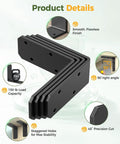 Heavy Duty 3x3x1.2 Inch L Brackets For Wood Shelves, Built Tough, Up To 150 Lbs Support, Black, 4 Pack, Pre Drilled Corner Braces For DIY Shelf Repair, Bowed Shelves, And Strong Shelf Support. black steel L bracket with 90° angle and pre-drilled holes