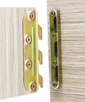 Premium Steel Bed Rail Brackets And Frame Hardware For Wooden Headboards Footboards Quick Install Kit Comes Nailed In With All Needed Screws showing metal connectors attached to wood.