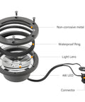 Exploded view of Low Voltage Well Lights Outdoor LED Landscape Kit 4W 200 Lumen In Ground Lighting Weatherproof 12V Warm White 2800K