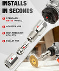 Angle Grinder To Die Grinder Adapter Kit Plug And Play With 5/8-11 To 1/4 And 1/8 Collets Quick Conversion Attachments Diagram