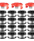 AF-100 Replacement String Kit For Black And Decker Weedeaters 0.065 Inch Auto Feed Spools Go To Replacement Includes Six Spools Total 180 Feet Plus RC-100-P Trimmer Cap And Spring Seven Piece Set, showing six spools and three red caps.