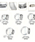 Awesome 40pc Stainless Steel Worm Gear Hose Clamps Assortment Kit Ranging From 1/4 Inch To 1 1/8 Inch For Tough Plumbing And Intercooler Tubing Jobs, 304 steel sizes shown