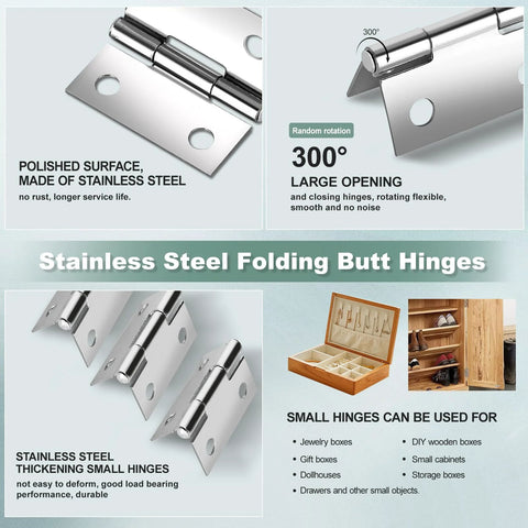 14 sets of stainless steel 1-inch mini folding butt hinges with screws for wooden jewelry boxes