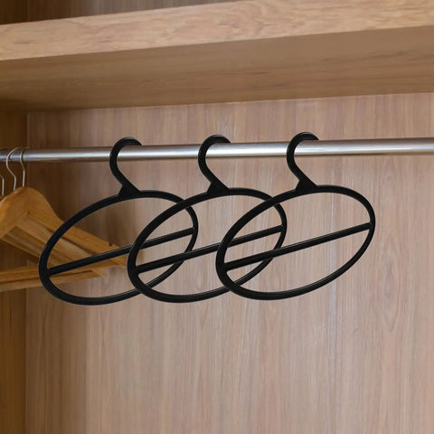 10 Pack Black Plastic Scarf Organizer With Rotating Swivel Design For Closet Storage space saving multi-layer hangers on a rod.