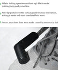 Close-up of the Two Pack Motorcycle Gear Shift Lever Shoe Protector on a shoe, showcasing anti-slip surface and protection features.