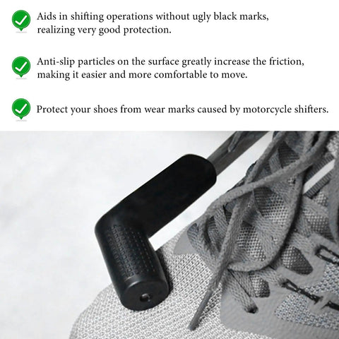 Close-up of the Two Pack Motorcycle Gear Shift Lever Shoe Protector on a shoe, showcasing anti-slip surface and protection features.