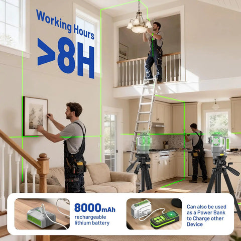 Pro Grade Outdoor 360 Degree Green Laser Level With Self Leveling in use on construction site with tripod and remote control