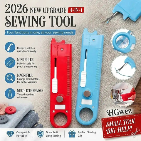 4 in 1 Needle Threader Tool With Magnifier And Seam Ripper Magnetic Sewing Accessory For Quick Threading And Easy Stitch Removal The Ultimate Quilting And Crafting Helper Red Twin Pack, ABS plastic and metal