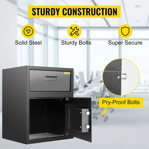 Depository Safe 1.7 Cubic Feet Carbon Steel With Electronic Code Lock, Deposit Slot, And Two Emergency Keys, Heavy Duty Security Safe.