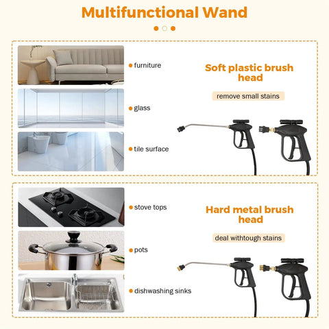 Ultra High Pressure Handheld Steam Cleaner For Auto Detailing And Home Use, interchangeable brush heads for versatile cleaning