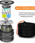 16-Piece Camping Cookware Set With Folding Stove Nonstick Lightweight Pots And Pans Kettle Cups Plates Forks Knives Spoons For Camping Backpacking Hiking Outdoor Picnics in compact package