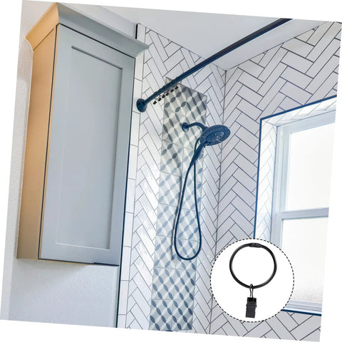 Bathroom shower with sturdy metal curtain clips with hooks and hanging rings for drapery internal diameter design smooth glide curtain rods